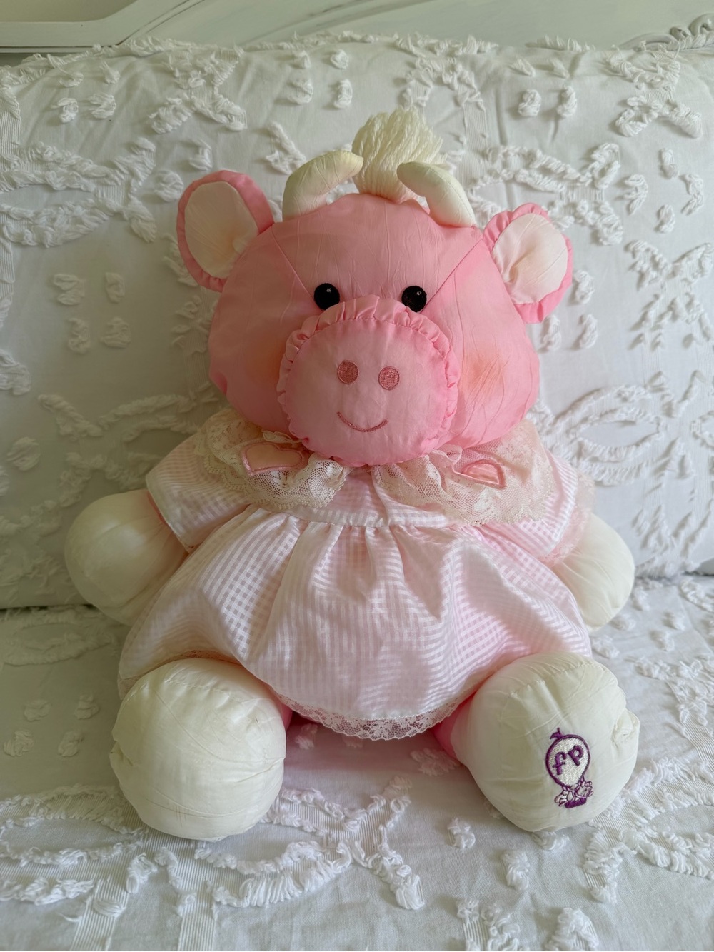 VINTAGE 1986 Fisher-Price Original Pink Puffalump Cow